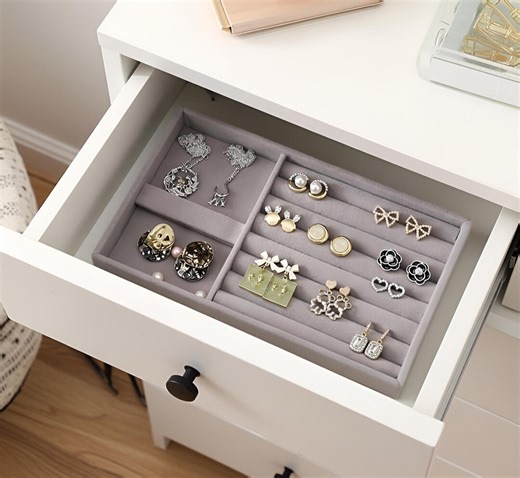 Velvet Jewelry Tray Organizer for Drawer, Stackable Ring Earring Storage, Grey Jewelry Display Insert, Vanity Organization, Gift for Her - Etsy