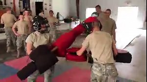 PUGIL STICKS! A pugil stick is a heavily padded pole-like training weapon used since the early 1940s by military personnel in training for rifle and bayonet combat. The pugil stick is similar to a quarterstaff or Japanese bo, and may be marked to indicate which end represents the bayonet and which the rifle butt. Dr. Armond H. Seidler (1919-2017) of the University of New Mexico invented the Pugil Stick training method during World War II. It was initially adopted by the United States Marine Corp