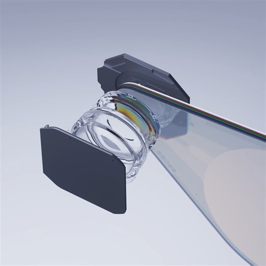 Magic Leap on Instagram: "Waveguides make AR possible. What are we looking at? How does it work? A light source emits beams directed toward a projector panel positioned near your temple. This panel displays digital content—like maps or 3D images—and sends it into the glass waveguide through a diffraction grating, called an input coupler. The system distributes light across red, green, and blue waveguide layers, with light exiting through another grating (the output coupler) aligned with your eye