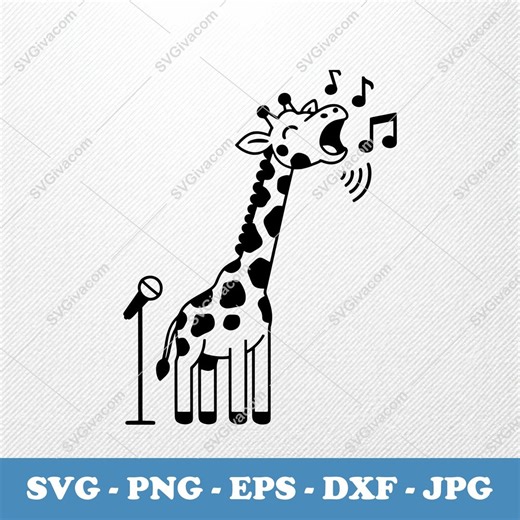 Giraffe Singing SVG | Cartoon Minimal Vector | Bold Black Contest EPS PNG Dxf Clipart for Cricut Silhouette - Etsy