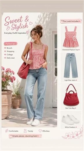 Cute Pink Gingham Top & Light Blue Jeans Outfit | Fresh Summer Casual Look 🌸