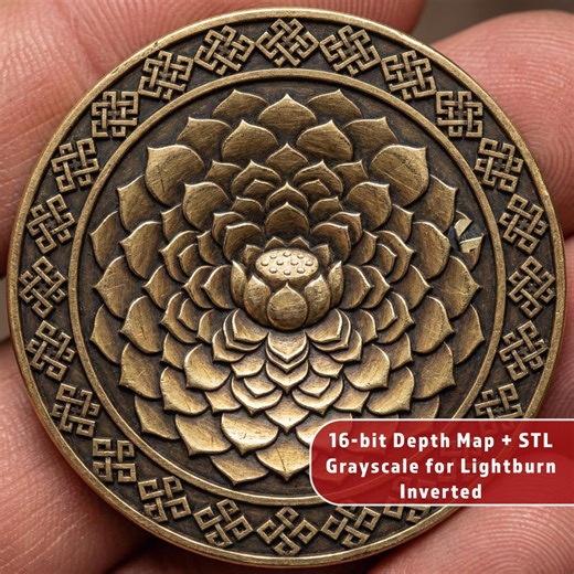 Zen Lotus Mandala | EDC Token Jewelry | Deep Engrave Relief | STL Depth Map PNG Files - Etsy