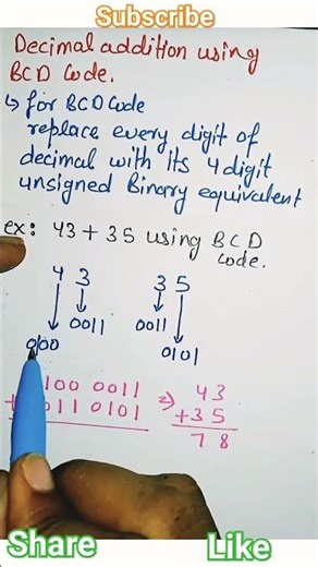 decimal addition using bcd code | decimal addition in hindi #numbersystem #decimal #shorts