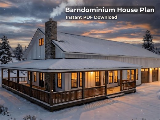 Barndominium House Plans With 2 Car Garage and 3 Bedrooms, Modern Farmhouse Barndo Blueprint, Instant Download PDF Build Set - Etsy