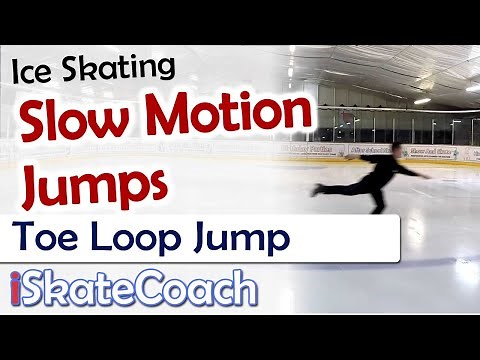Slow motion ice skating jumps: TOE LOOP jump 50% 25% 10% speed