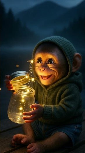 Baby Monkey Discovers Magic Fireflies in a Jar ✨🐵