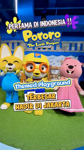 Pertama di Indonesia !! Playground bertema Pororo terbesar udah hadirrr di Jakarta. Kereenn banget sekarang ada playground Baru bertema Pororo, jadi ga perlu jauh2 ke Korea buat ketemu sama Pororo !! Banyak banget wahana permainan seru dan edukatif yang pastinya bikin anak betah main di playground ini berjam-jam. Yang paling special dan wajib banget kamu cobain, naik Pororo Express Train nya Pororo keliling area. Dan ga boleh ketinggalan juga.. meet & greet dengan Pororo & Friends. Anak-anak bis