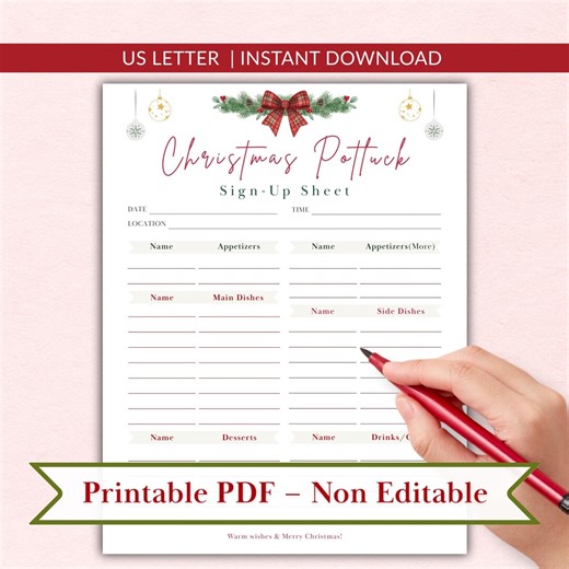 Christmas Potluck Sign-up Sheet, Farmhouse Style (printable PDF), US Letter, Categorized Food Planner, Dish to Pass (instant Download) - Etsy