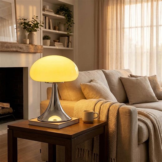 French Style Mushroom Table Lamp: Mid-century Glass Bedside Night Light - Etsy