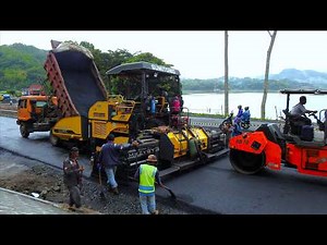 Full Process of Asphalt Paving Machines and Trucks Working on New Road Construction