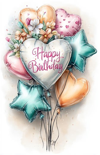 Pastel Birthday Balloons CLIPART, Heart and Star Balloons, Soft Watercolor Birthday Bouquet, Pink Peach and Teal Balloons - Etsy