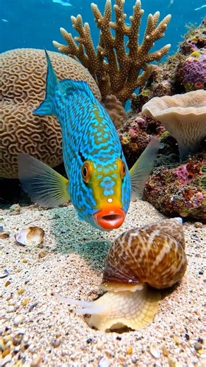 Redlip Parrotfish Found A Turban Snail In A Hole Then Emerged #shorts