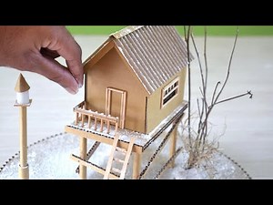 Wow! DIY a small elevated cardboard house in a winter landscape