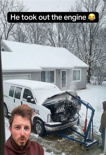 This guy took out the engine in the U-Haul van and replaced it with the one in his van! I do not recommend this. I’m just sharing the story. 😭😂 #carsoftiktok #carsales #carlover #cartok