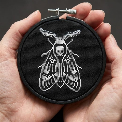 Korsstygnsmönster med liten dödshuvudmal - Micro Gothic Moth (PDF) - Etsy Sverige