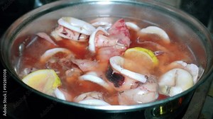 After the squid process is boiled in boiling water so that the squid is not tough