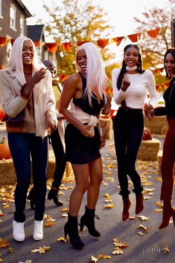 Fall Block Party Glamour | Platinum Blondes Dancing, Fashion & Fun in the Autumn Sun
