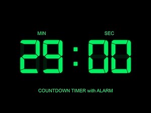 29 Minute Countdown Timer with Alarm on Start and Finish time , glowing Digital Clock Timer Free!