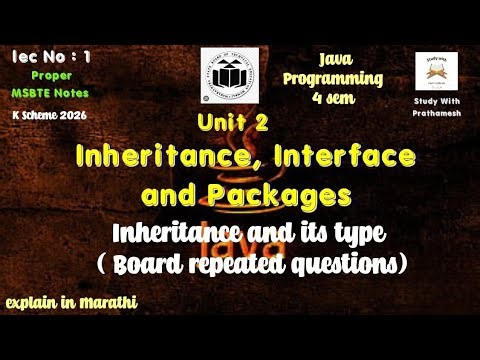 Java Programming Unit Test 1 important questions!! | Inheritance and it's type | unit 2 Msbte sem 4