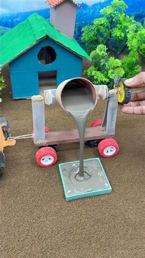 Mini Concrete Pouring Machine 🔥 Pillar Baige DIY Sand Mixer Full Process