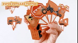 Construction Cake Topper- 25PCS Vehicles Cake Decoration Set with Traffic Road Sign, Excavator, Tower Crane, Construction Theme Birthday Party Supplies Gift for Boys Kids