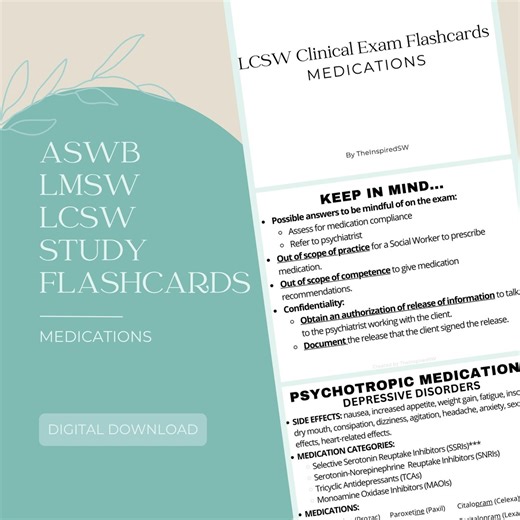 LMSW/LCSW Exam Flashcards - Medications | ASWB Exam Study Material | Licensing Exam | Ultimate Exam Prep | Social Work Licensing Exam - Etsy