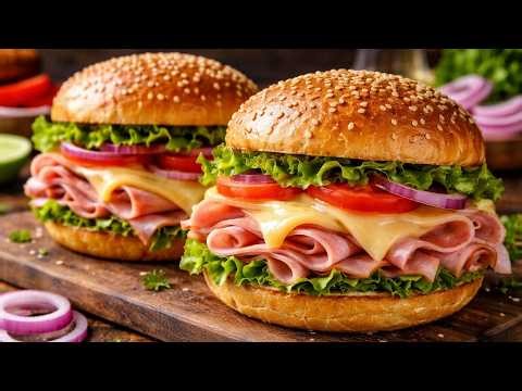 ASMR Cooking | The Juiciest Ham & Cheese Burgers on Sesame Buns