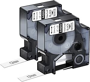 NineLeaf 2 Pack Compatible for Dymo D1 Label Tape 45013 A45013 S0720530 Black on White 12mm 1/2 inch x 23 Feet for Dymo Label Maker Refills LabelManager 160 210D 220P 260P 280 360D 420P Wireless PnP