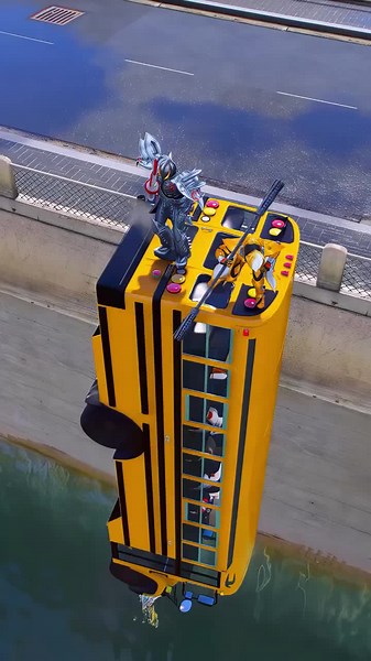 Futuristic Robot School Bus Transformation in Urban Scenes