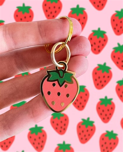 Strawberry Enamel Pet Tag: Engraved Dog Cat ID - Etsy