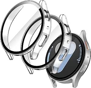 JETech Case with Screen Protector for Samsung Galaxy Watch 7 44mm, Overall Protective Cover, Built-in Tempered Glass Film High Sensitivity, 2 Pack (Clear)