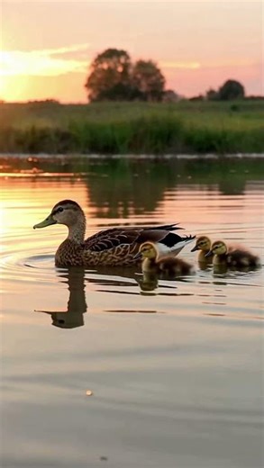 Mama Duck Leading Ducklings at Sunset 🦆💛 | Heartwarming Journey