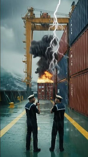 Container explodes and gets hit by lightning on a ship! #explosion