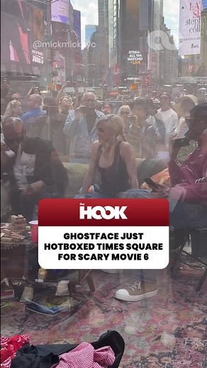 Ghostface hotboxing Times Square with the Scary Movie 6 cast is cinema 😭🎭💨The hilarious stunt was pulled off to promote the films release on June 5th🍿 #ghostface #scarymovie #scarymovie6