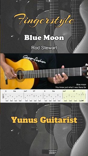 Blue Moon - Rod Stewart - Fingerstyle Guitar Tutorial + TAB & Lyrics #fingerstyleguitar