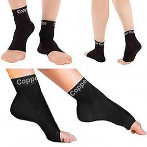 Copper Compression Foot Sleeves - Plantar Fasciitis, Achilles, Ankle Support Brace Socks - Day / Night Relief from Heel Spurs, Arch Pain, Swelling, Soccer Injuries, Golf, Running - 1 Pair Black - L