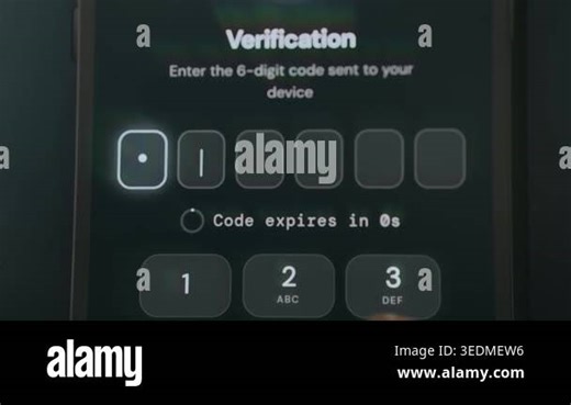 Verification screen asking for a 6-digit code, person enters the code Stock Video Footage - Alamy