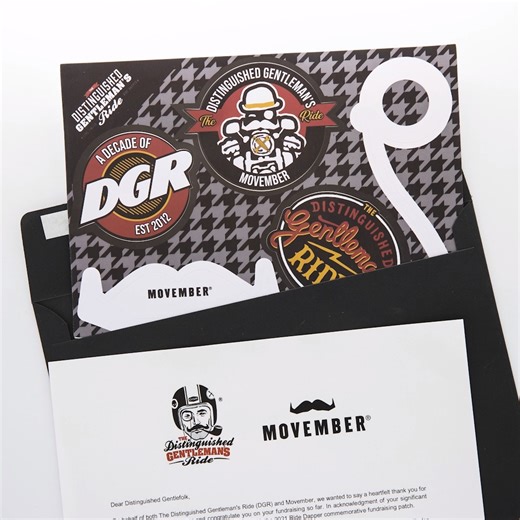 Register now at gentlemansride.com and to purchase your DGR x Movember 2021 Sticker pack! For those that have already registered, these can be purchased from the rider dashboard. | The Distinguished Gentleman's Ride