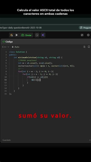 Suma mínima de eliminación de ASCII para dos cadenas