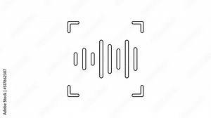 Black line Voice recognition icon isolated on white background. Voice biometric access authentication for personal identity recognition. Cyber security. 4K Video motion graphic animation