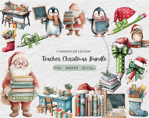 Teacher Christmas Clipart: Holiday Classroom PNG Graphics (digital Download) - Etsy
