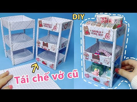 [Tái chế vở cũ] Làm kệ 3 tầng siêu cute bằng giấy học sinh/ DIY craft/Liam Channel