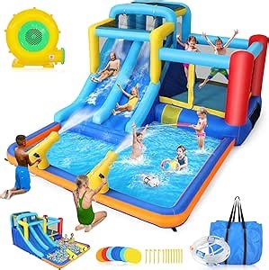 Whubefy 15x9.95Ft Bounce House Water Slide Park for Kids 3-6, Inflatable Water Slide Bouncy House with Slide,Big Pool,Bouncer Area,Blower, Blow Up Water Slides Jump Castle for Big Kids 8-12 Backyard