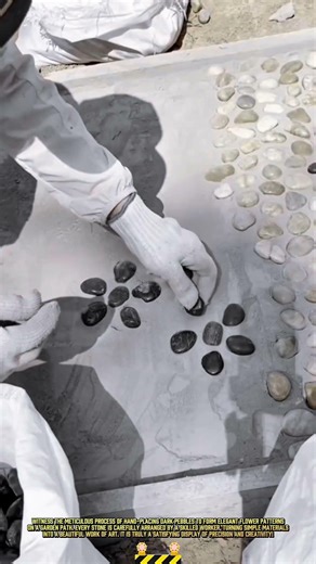 Installing Dark Pebble Stones for a Decorative Flower Pattern Path #dailywork