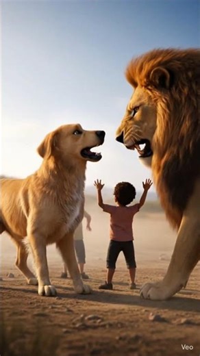 “The🐕 Brave Dog Who Stood Between a Child and a Lion”#ai #lion #dog #lion vs dog #trending #viral