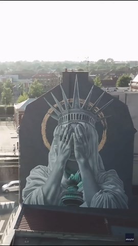 New Mural in France Depicts Statue of Liberty Covering Her Face in Shame