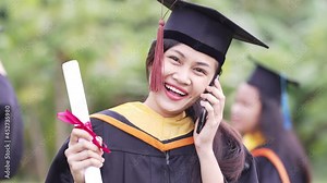 Congratulation graduate are celebrating ceremony graduation Throwing hands up a certificate and Cap celebrate the graduation day.