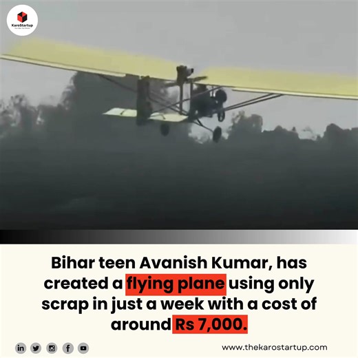 From junk to jet: Bihar’s teen inventor builds flying aircraft with just ₹7,000. Meet Avanish Kumar — a teenager from Muzaffarpur, Bihar, who transformed scrap into a soaring success. With no lab, no mentors, and no money — just pure passion — he created a working flying aircraft model using discarded materials. Time taken: 7 days Cost: ₹7,000 Flight height: Reportedly 300 feet His story is a testament to India’s untapped grassroots innovation. Is he the next aerospace pioneer in the making? Rea
