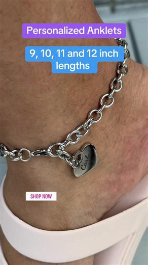 Personalized Heart Anklets – 9–12 inch Custom Lengths