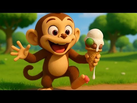 Monkey Eating Ice Cream 🍦 Funny Monkey Song for Kids | Fun Cartoon Rhyme